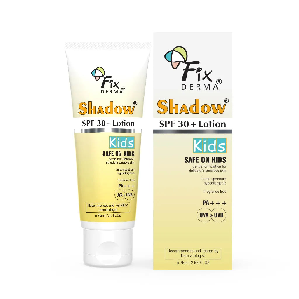 Fixderma Shadow Kids SPF 30+ Lotion | A Hypoallergenic Sunscreen for delicate skin of kids (75g)