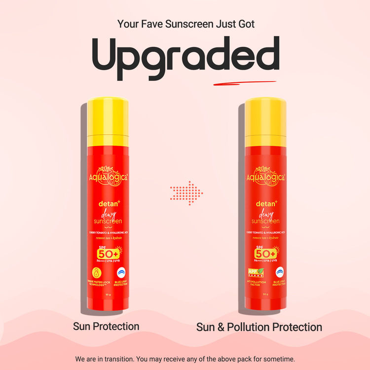 Aqualogica Detan+ Dewy Sunscreen In-Vivo Tested SPF 50+ PA++++ with Cherry Tomato & HA - 50 g
