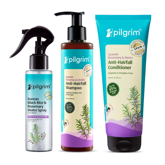 Pilgrim Anti Hair fall Trio Range Spanish rosemary water, Shampoo & Condtioner
(3pcs)
