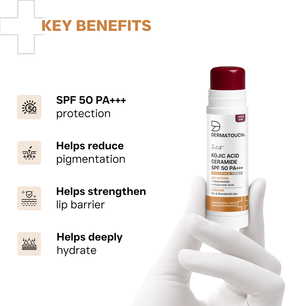 Dermatouch Kojic Acid Ceramide SPF 50 PA+++ Tinted Wine Lip Balm for Dry & Discolored Lips