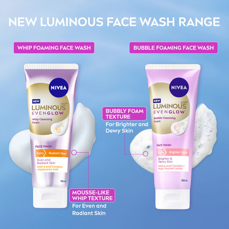 NIVEA Luminous Even Glow Bubble Foam Daily Gentle and Brightening Face Wash With 6 Acid complex
(100ml)