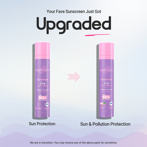 Aqualogica Illuminate+ Dewy Sunscreen In-Vivo Tested SPF 50+ PA++++ with Wild Berries & Alpha Arbutin - 50 g