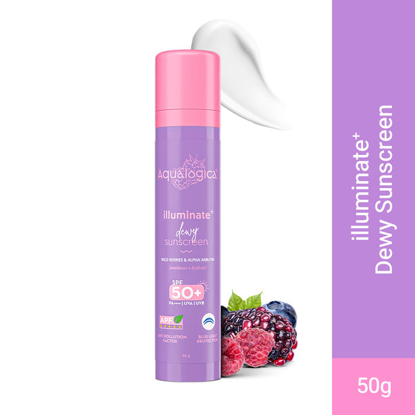 Aqualogica Illuminate+ Dewy Sunscreen In-Vivo Tested SPF 50+ PA++++ with Wild Berries & Alpha Arbutin - 50 g