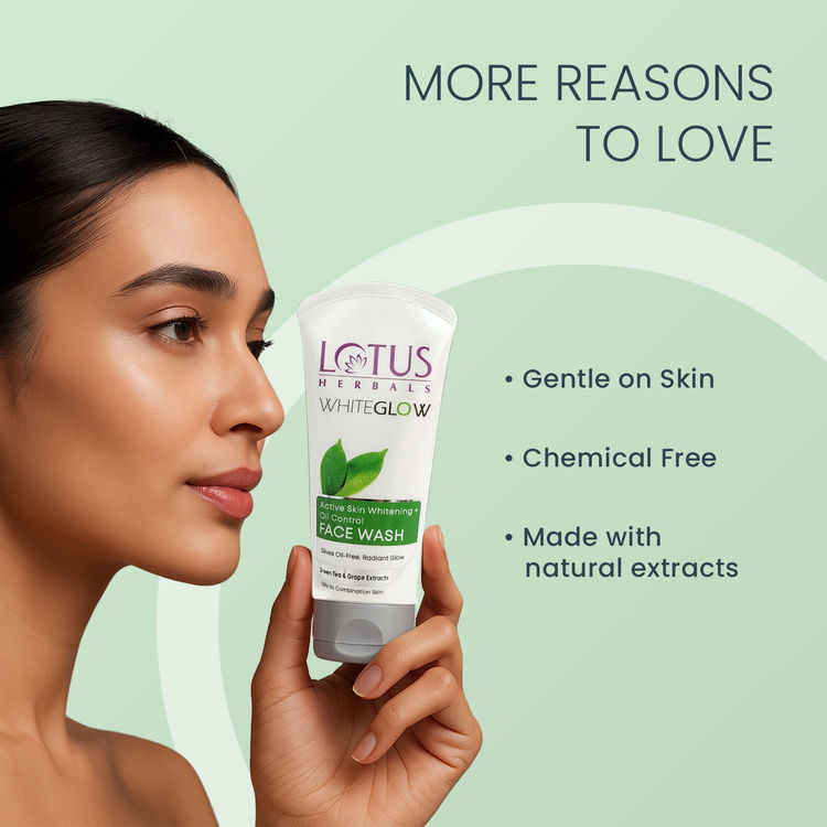 Lotus Herbals WhiteGlow Active Skin Whitening + Oil Control Face Wash With GreenTea & Grape Extracts (100g)