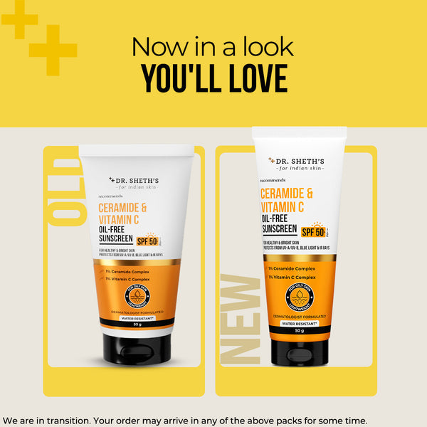 Dr. Sheth's Ceramide & Vitamin C Oil Free Sunscreen - 50 gm In-Vivo Tested SPF 50+ PA ++++ 50g