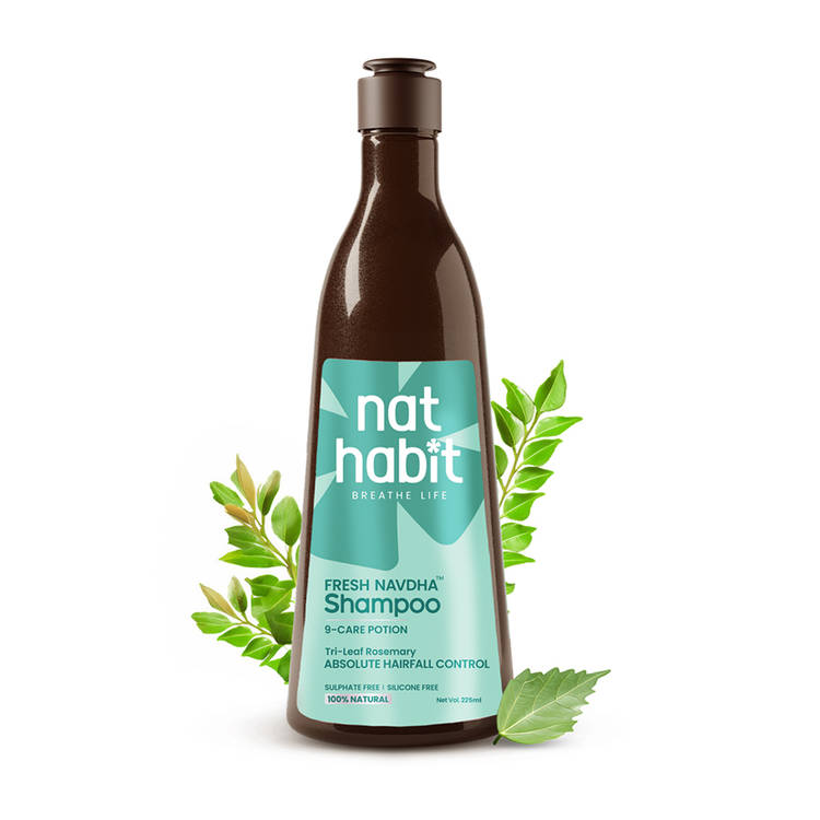 Nat Habit Tri Leaf Rosemary Navdha Shampoo For Hair Fall Control, Shampoo For Dry And Damaged Hair (225ml)