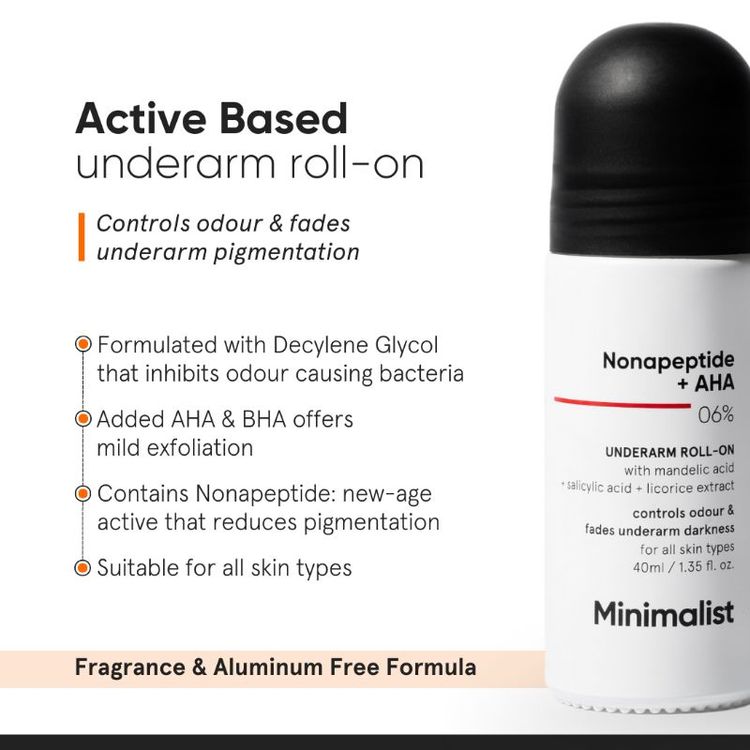 Minimalist Nonapeptide + AHA 06% Underarm Roll On For Odour-Free & Even Skin Tone
(40ml)