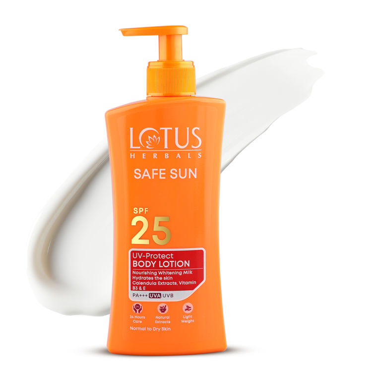 Lotus Herbals Safe Sun UV Protect Body Lotion, SPF 25 PA+++ Nourishing Whitening Milk (250ml)