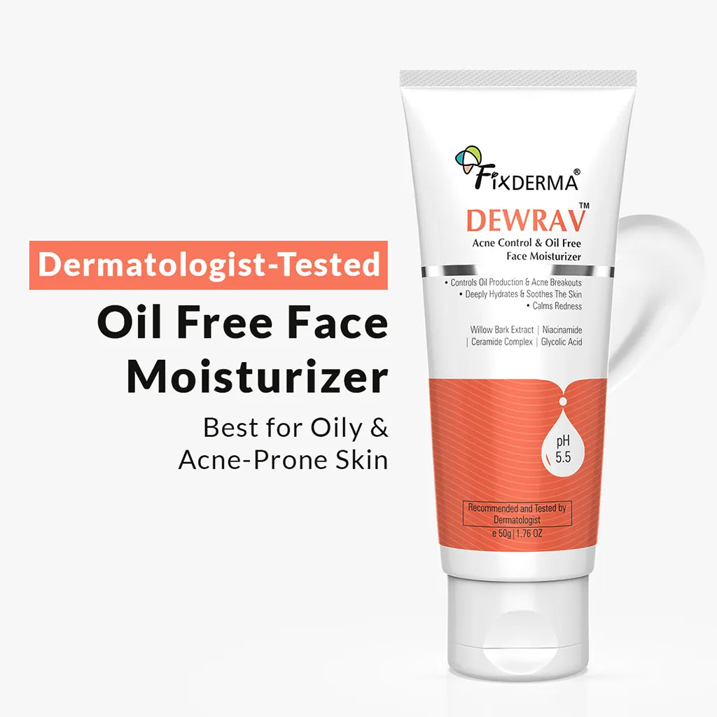 Fixderma Dewrav Acne Control & Oil Free Face Moisturizer | Non-Greasy Hydration for Acne-Prone Skin