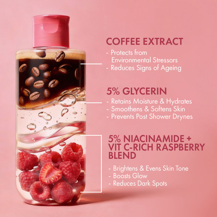 MCaffeine Brightening Body Wash 5% Niacinamide & Raspberry Boosts Glow, 5% Glycerine Softens Skin (300ml)