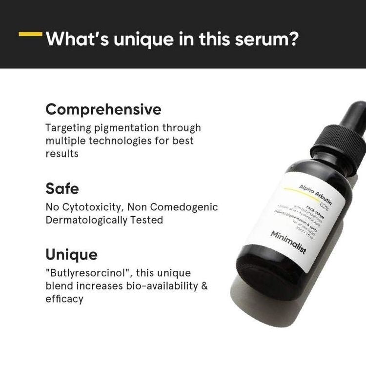 Minimalist 2% Alpha Arbutin Face Serum With Butylresorcinol & Ferulic Acid For Hyperpigmentation
(30ml)