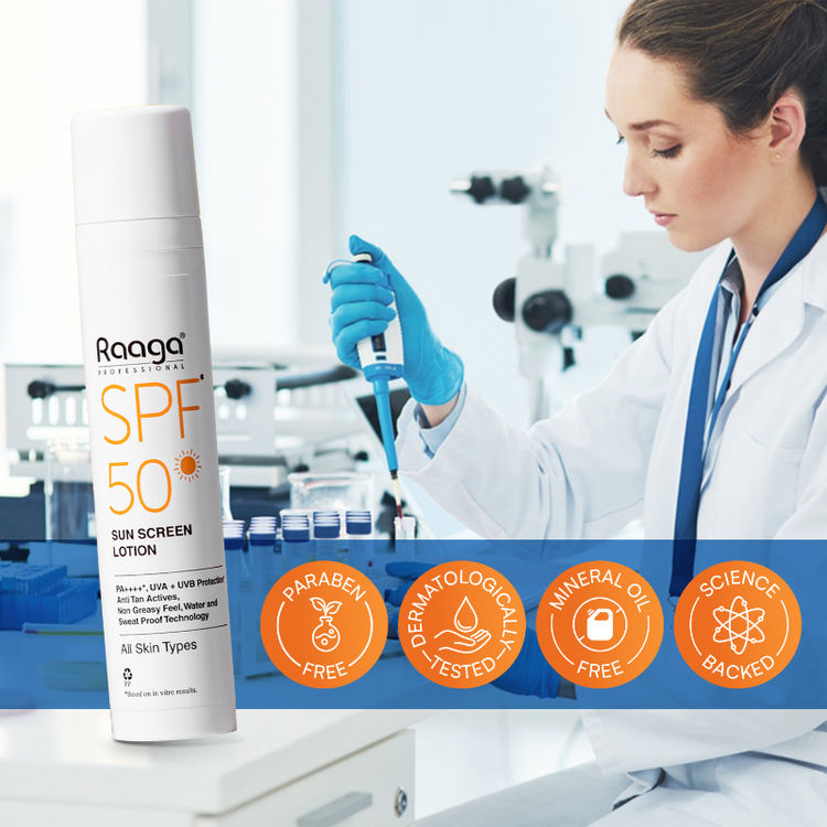 Raaga Professional Spf 50 Pa++++ Sunscreen Lotion With Uva + Uvb Protection, All Skin Types, 55 Ml