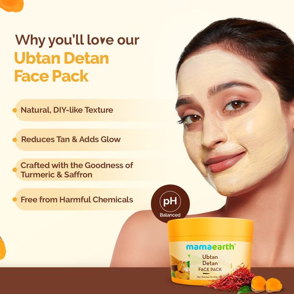 Mamaearth Ubtan Detan Face Pack with Turmeric & Saffron for Normal to Oily Skin - 200 g