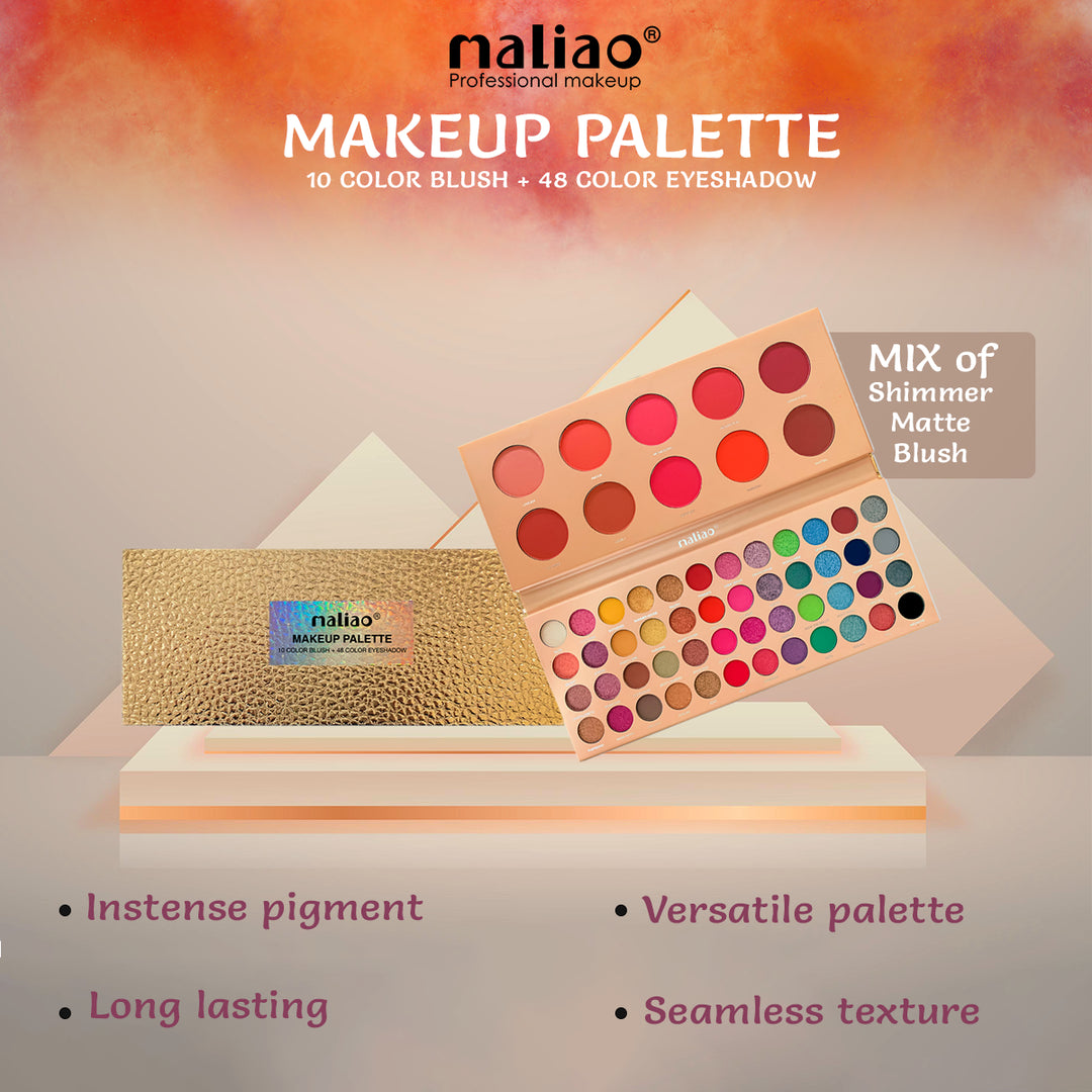 Maliao 10 color blush + 48 color eyeshadow makeup palette