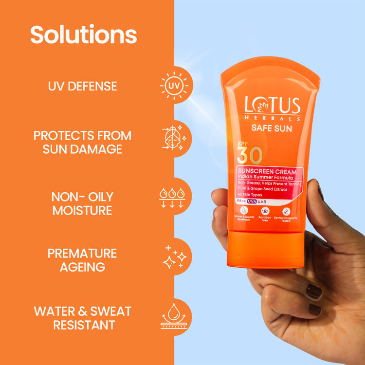 Lotus Herbals Safe Sun Sunscreen Cream PA++ SPF-30 Indian Summer Formula (50g)