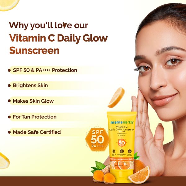Mamaearth Vitamin C Daily Glow Sunscreen SPF 50 PA++++ – In-Vivo Tested