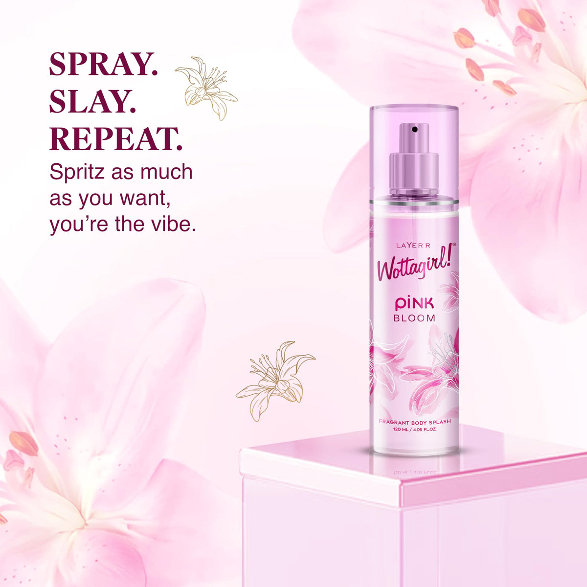Layer'r Wottagirl PINK Bloom Body Mist for Women, 120ml