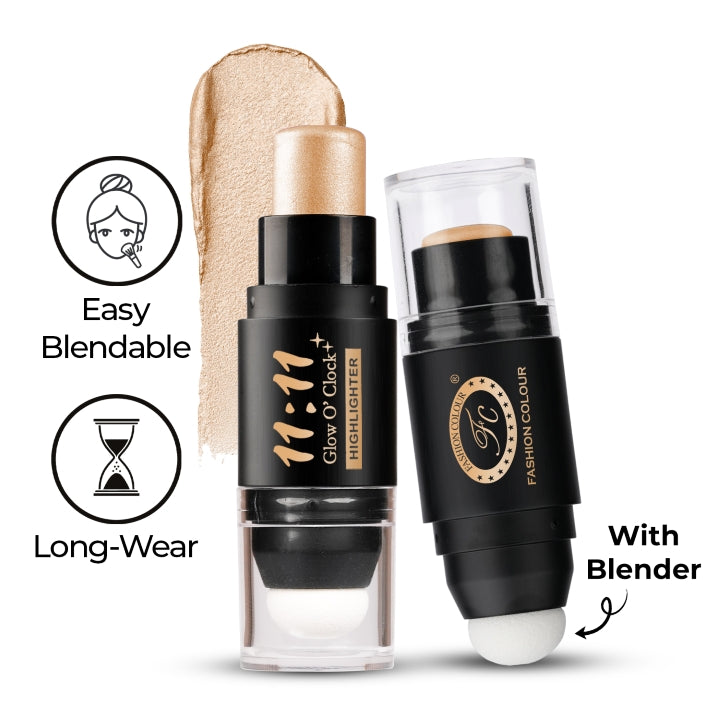 Fashion Color 11:11 Glow O’Clock Highlighter Stick – Long-Lasting Cream Highlighter for Face & Body(Champagne Gold)