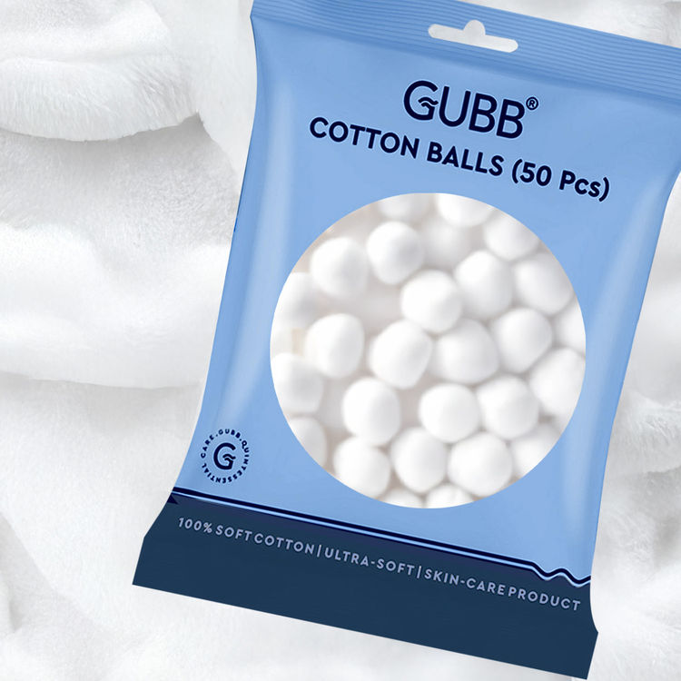 GUBB Hypoallergenic 100% White Cotton Balls For Face Cleansing & Makeup Removal - 50 Pieces (50pcs)