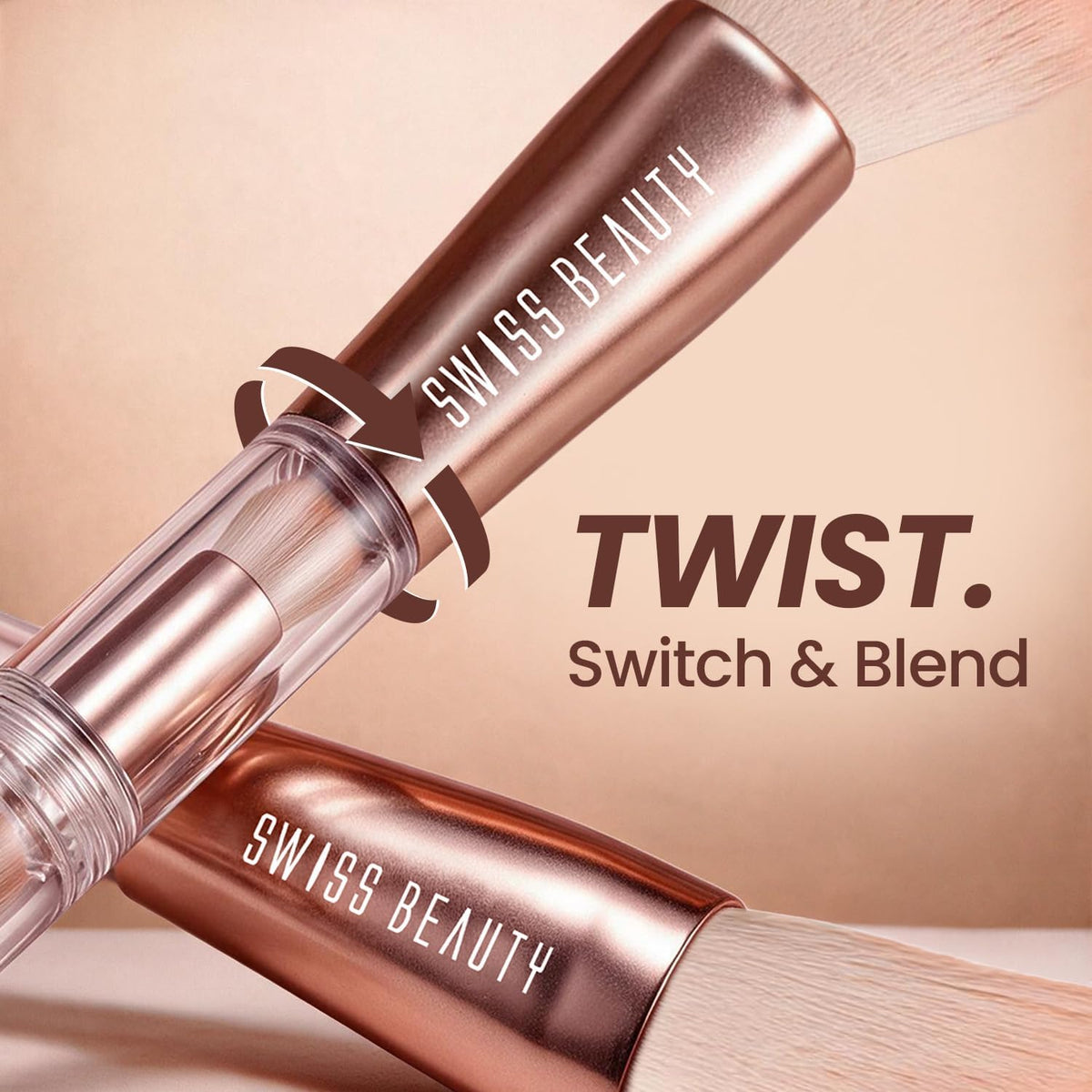Swiss Beauty Take Me Anywhere 4-in-1 Makeup Brush |Soft Synthetic Bristles | Travel-Friendly