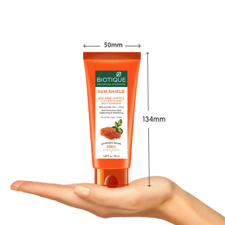 Biotique Bio Pink Lentils 3 In 1 Matte Look Sun Shield SPF 40 (50ml)