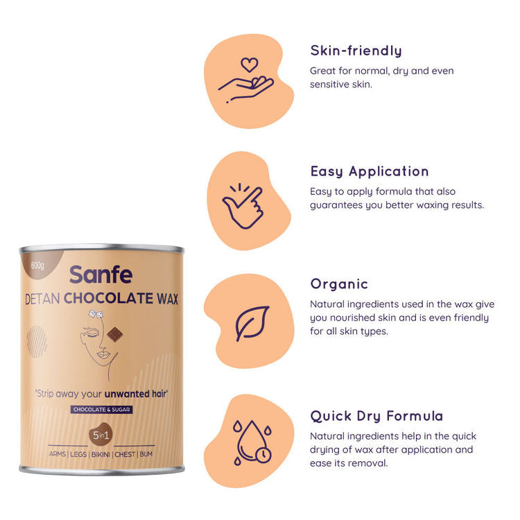 Sanfe Detan Chocolate Wax for Smooth Hair Removal with Chocolate Extracts
(600g)