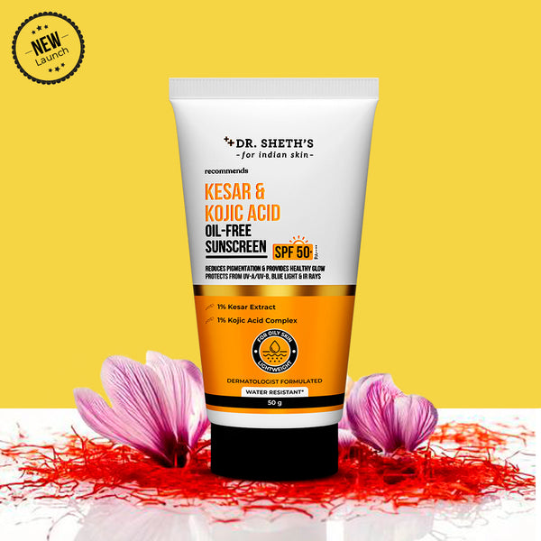 Dr. Sheth's Kesar & Kojic Acid Oil Free Sunscreen - 50g In-Vivo Tested SPF 50+ PA ++++ 50g