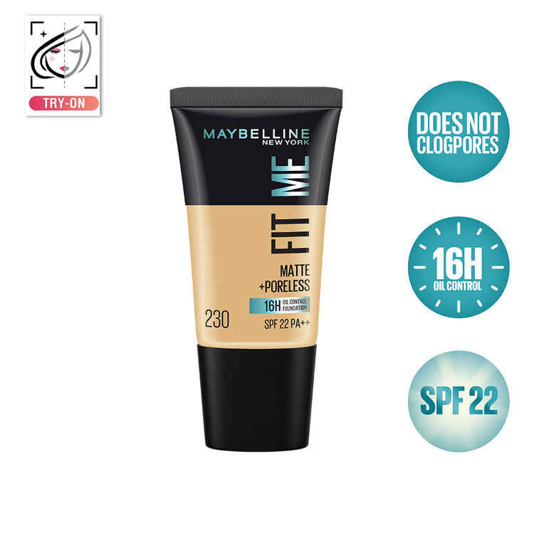 Maybelline Fit Me Matte + Poreless 16H Oil Control Foundation With SPF 22 PA ++ (230 Natural Buff)