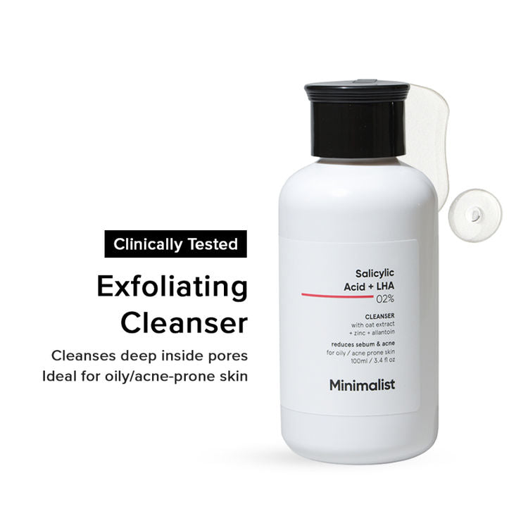 Minimalist 2% Salicylic Acid + LHA Face Cleanser With Zinc For Reducing Sebum & Acne
(100 ml)
