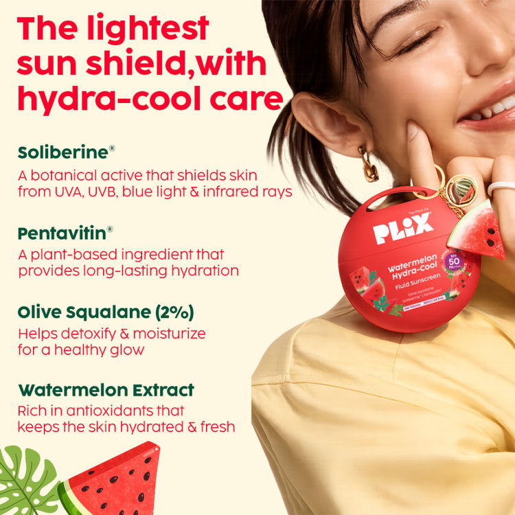Plix Watermelon Hydra-Cool Fluid Sunscreen With SPF 50 PA++++
(50ml)