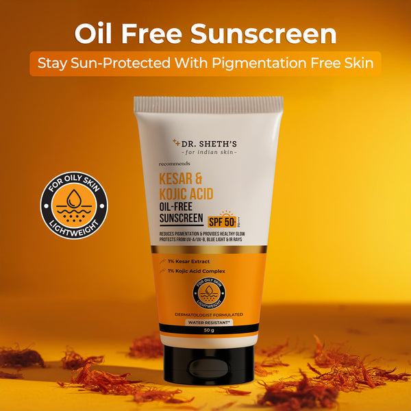 Dr. Sheth's Kesar & Kojic Acid Oil Free Sunscreen - 50g In-Vivo Tested SPF 50+ PA ++++ 50g