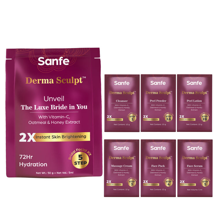 Sanfe Derma Sculpt 5 Step Bridal Facial Kit For Instant Glow Up
(55ml)