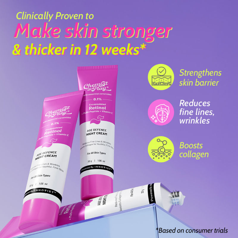 Chemist at Play 0.1% Retinol Night Cream, Reduces Fine Lines, Wrinkles & Sunspots, Beginner Friendly (30g)