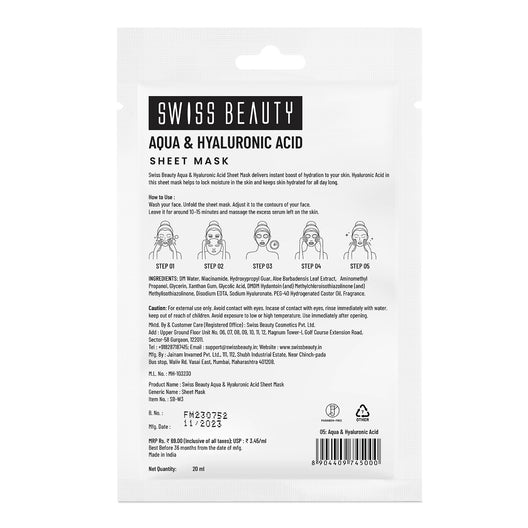 Swiss Beauty Aqua & Hyaluronic Acid Sheet Mask