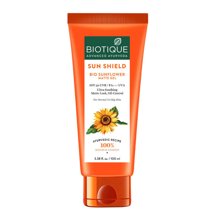 Biotique Sun Shield Sunflower Matte Gel Sunscreen SPF 50+ UVB/PA+++ UVA 100ml)