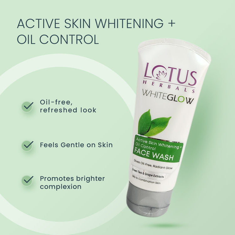 Lotus Herbals WhiteGlow Active Skin Whitening + Oil Control Face Wash With GreenTea & Grape Extracts (100g)