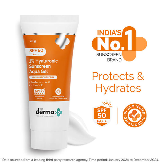The Derma Co 1% Hyaluronic Sunscreen Spf 50 Pa+++ Aqua Gel For Normal To Oily Skin (30g)